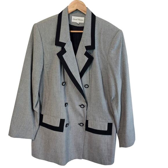 Vintage Jackets & Blazers - Vintage Blazer Womens Size 2X Black 90s Houndstooth Preppy Whimsygoth Academia